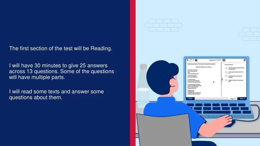 the first section of the test will be reading
