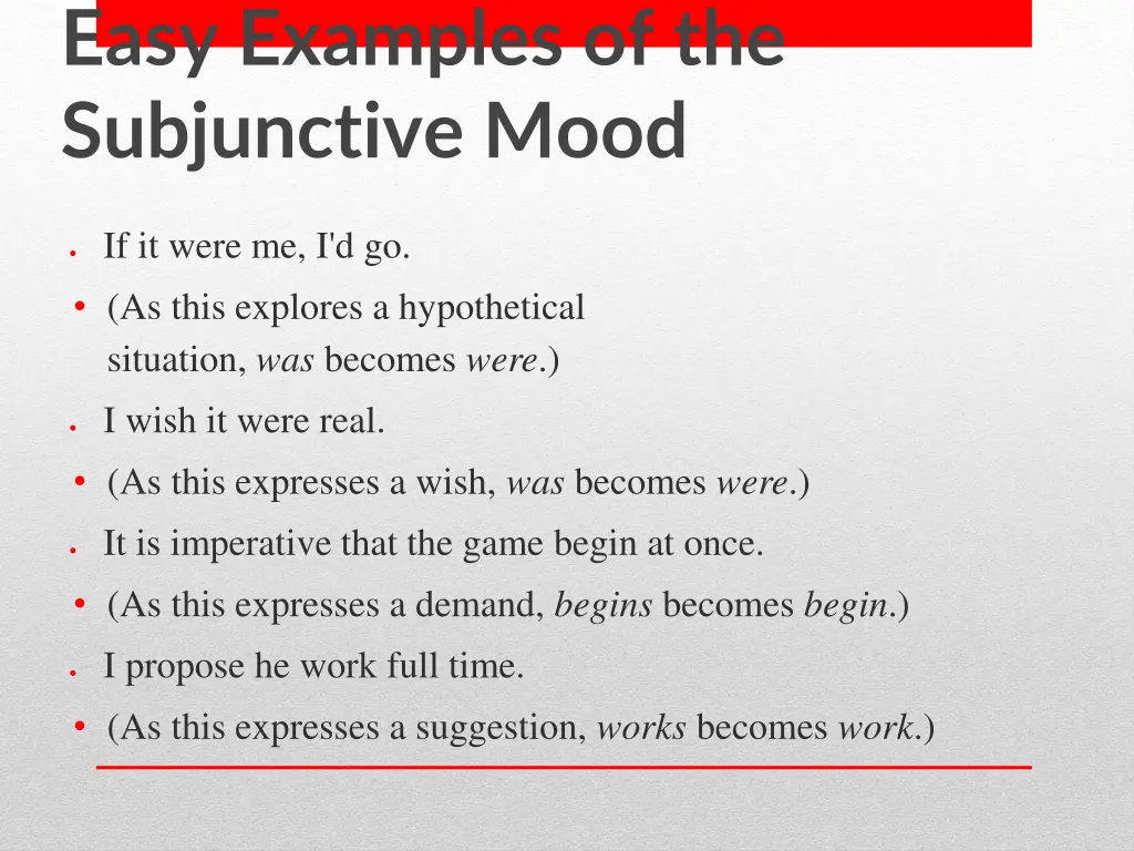easy examples of the subjunctive mood
