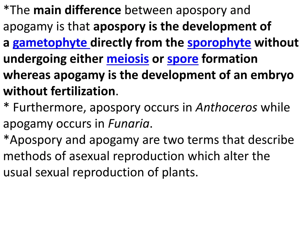 the main difference between apospory and apogamy