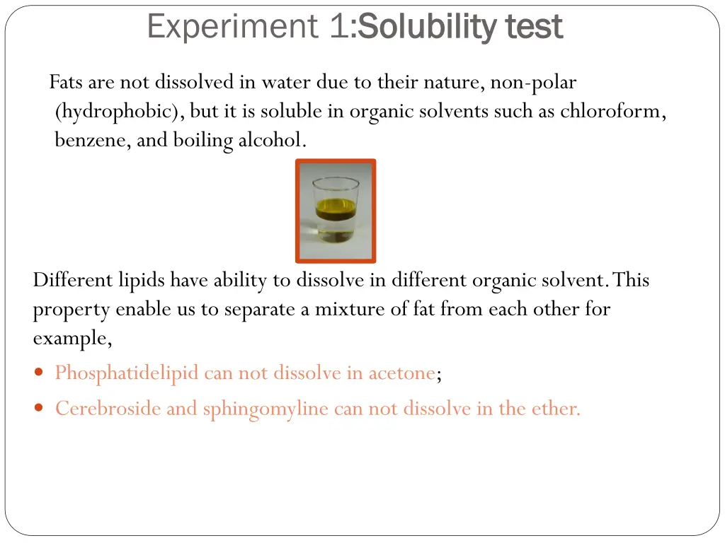experiment 1 solubility test solubility test