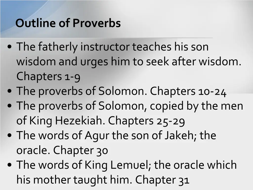 outline of proverbs