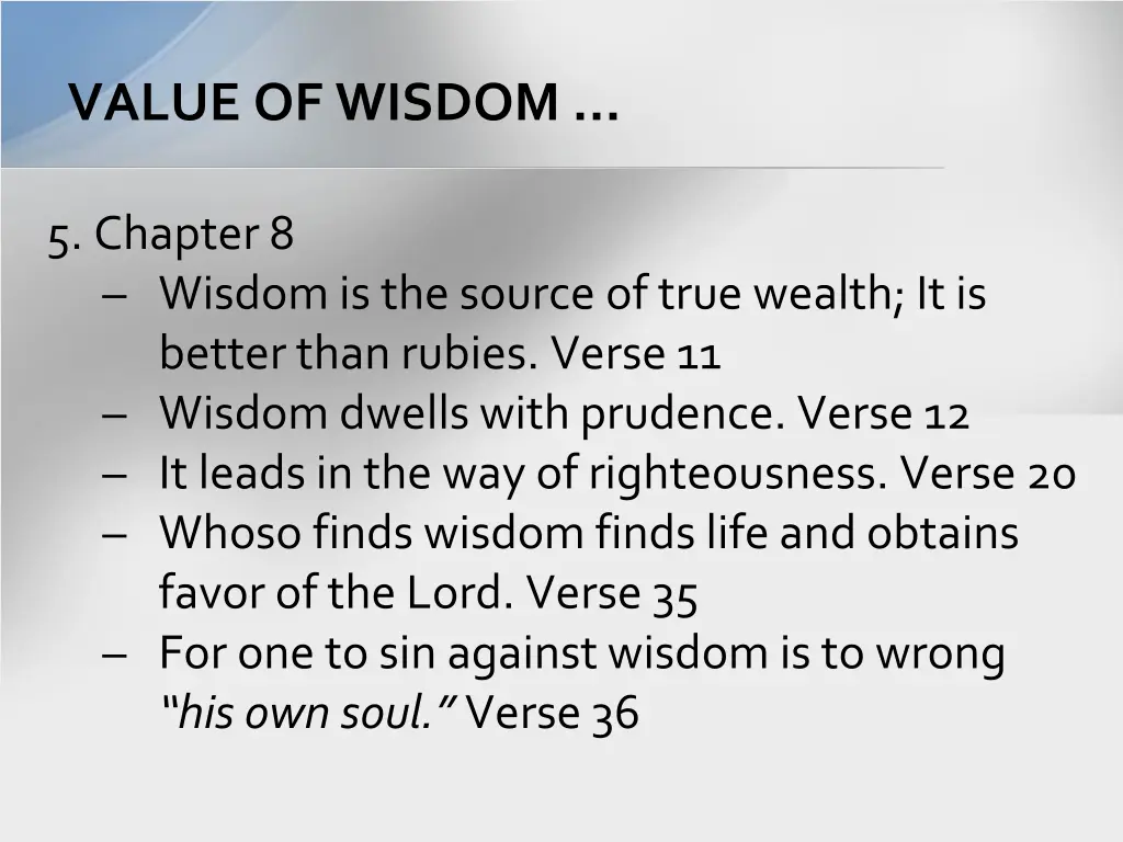 value of wisdom 2