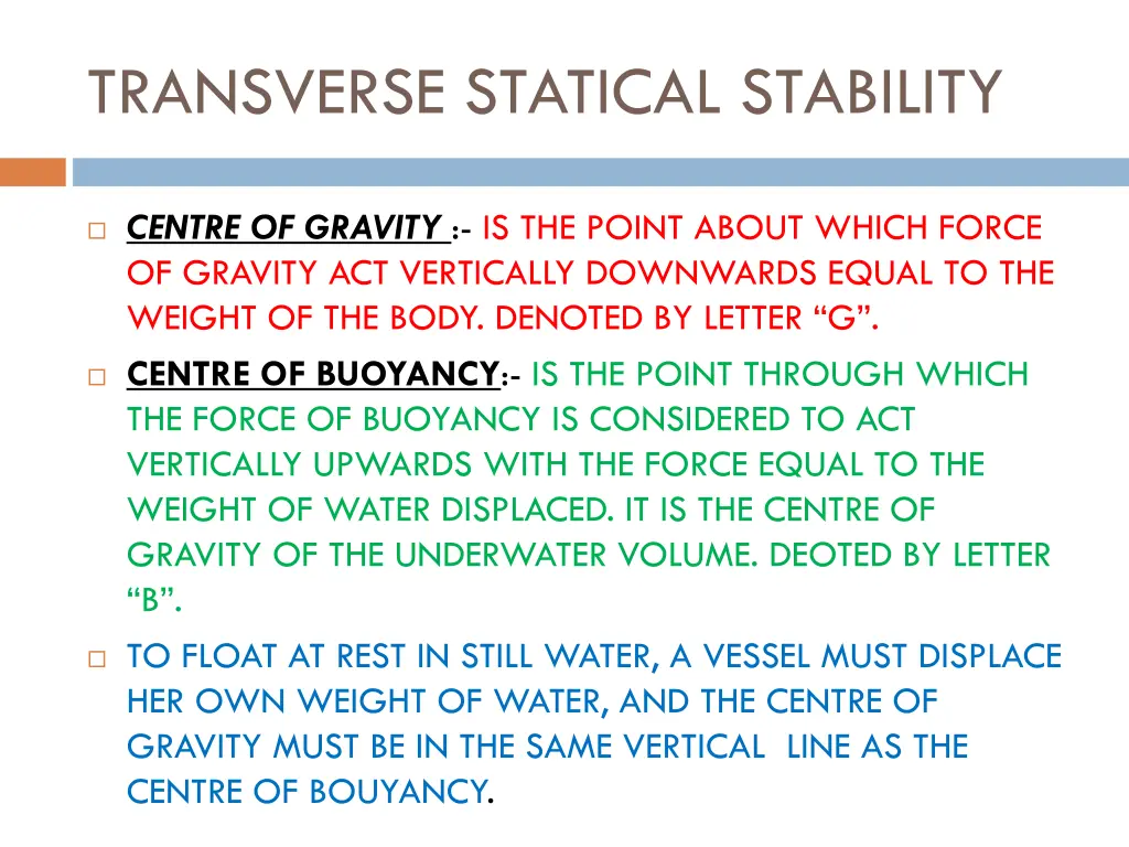 transverse statical stability