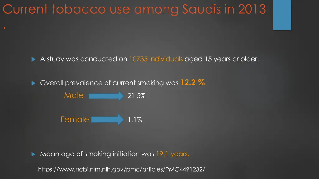 current tobacco use among saudis in 2013