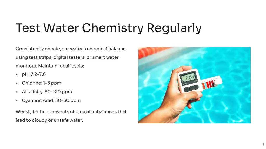 test water chemistry regularly
