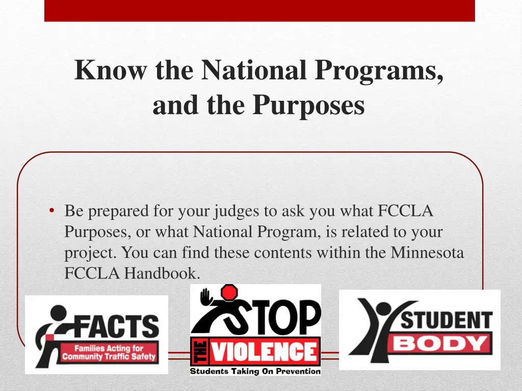 know the national programs and the purposes