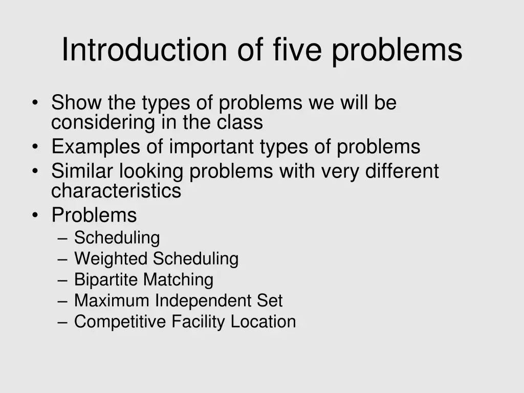introduction of five problems