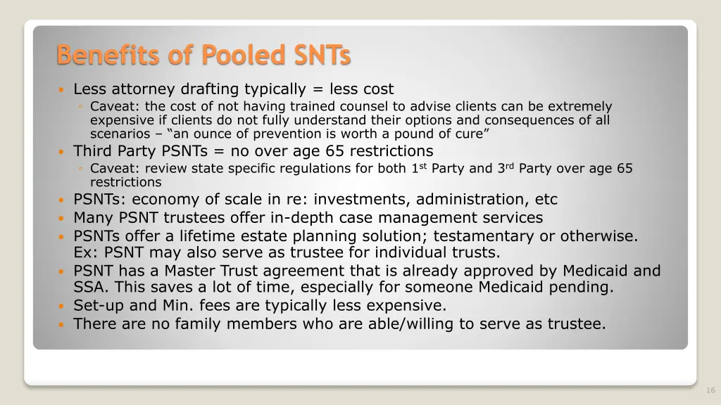 benefits of pooled snts