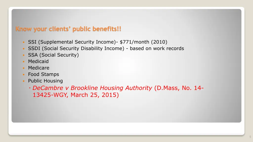 know your clients public benefits