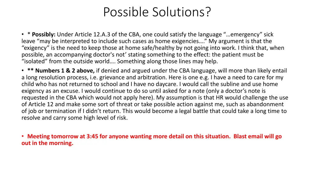 possible solutions