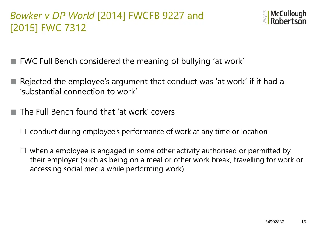 bowker v dp world 2014 fwcfb 9227 and 2015