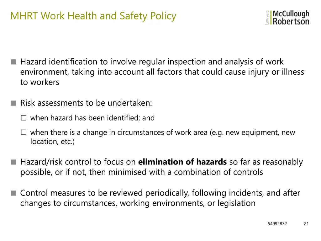 mhrt work health and safety policy