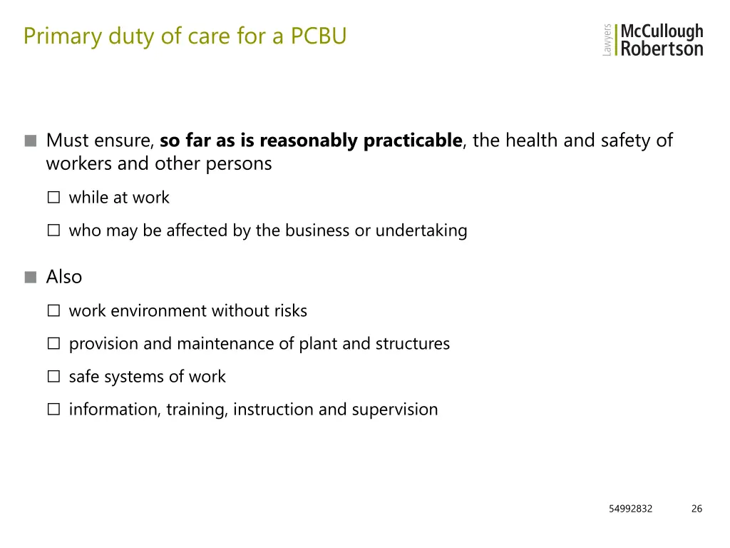 primary duty of care for a pcbu