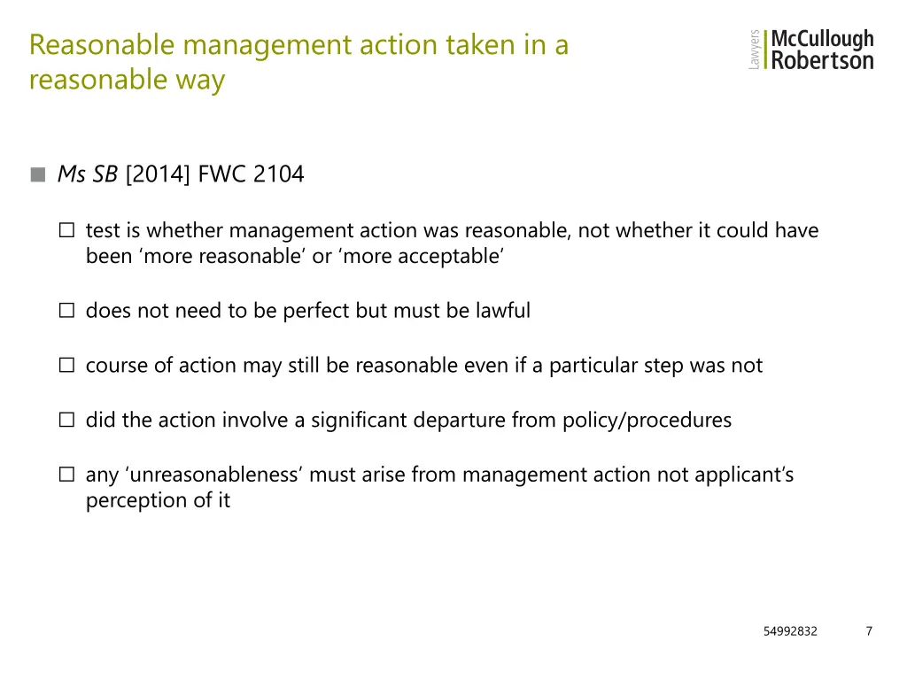 reasonable management action taken