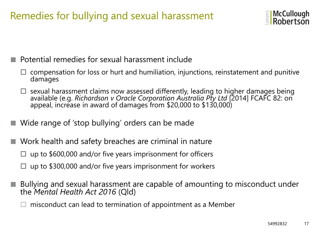 remedies for bullying and sexual harassment