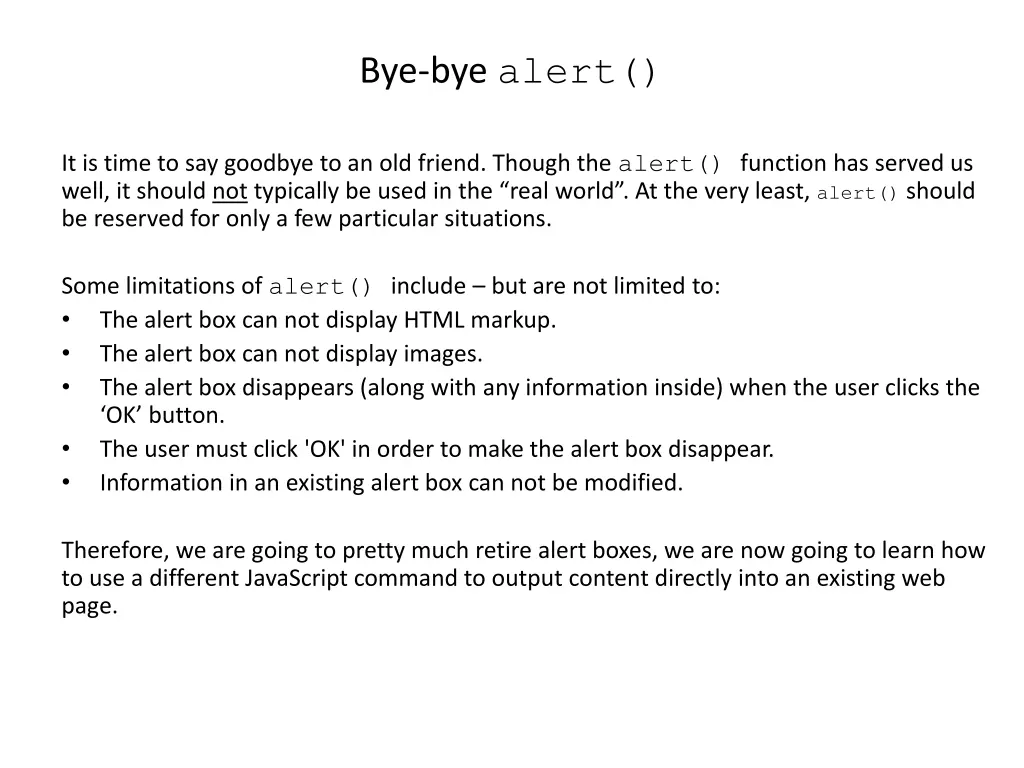 bye bye alert