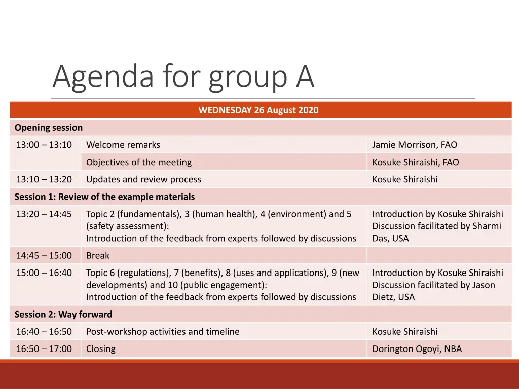 agenda for group a