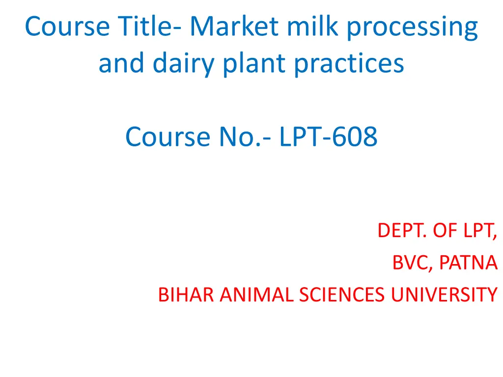 course title market milk processing and dairy
