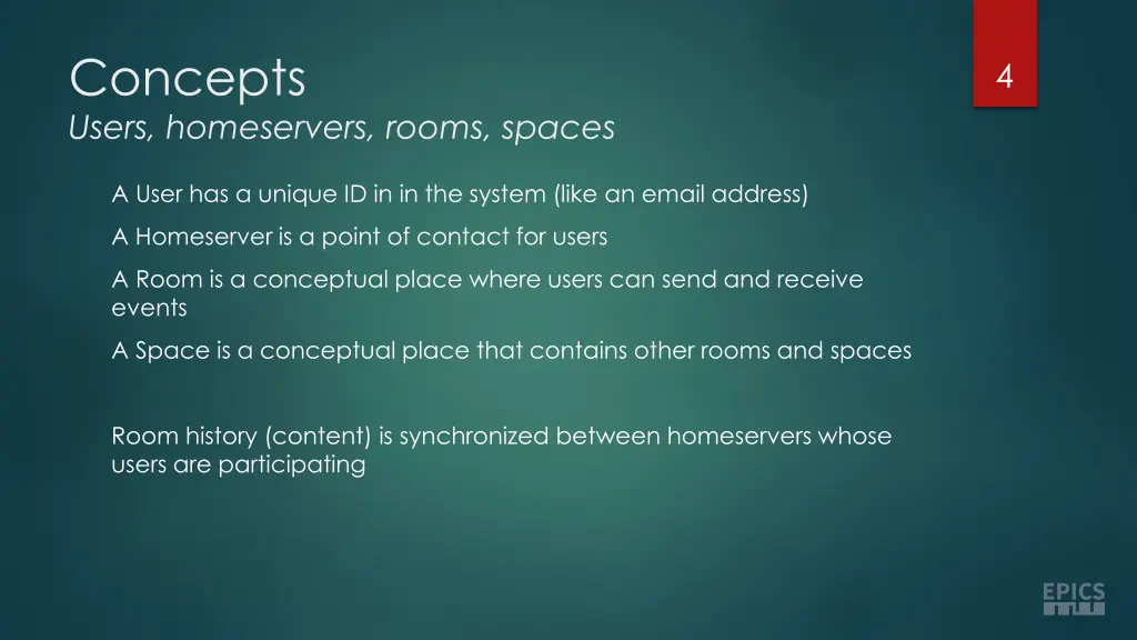 concepts users homeservers rooms spaces