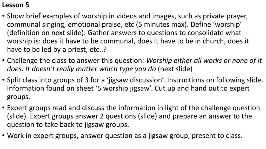 lesson 5 show brief examples of worship in videos