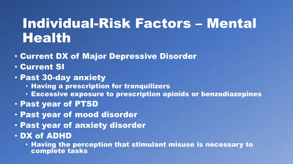 individual risk factors mental health current