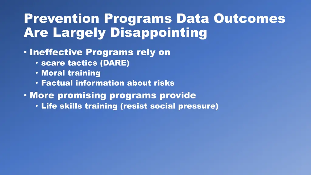 prevention programs data outcomes are largely