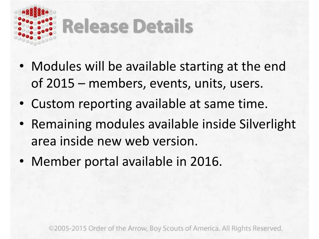 modules will be available starting