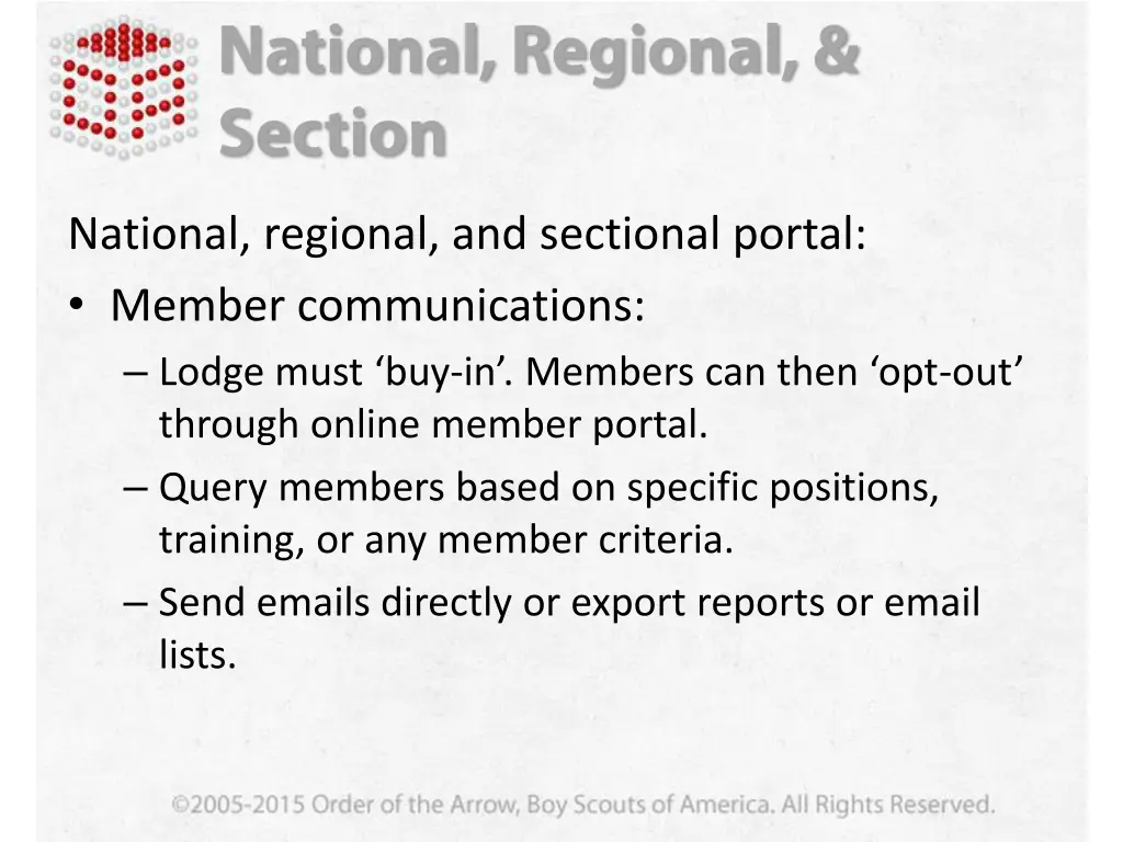 national regional and sectional portal member