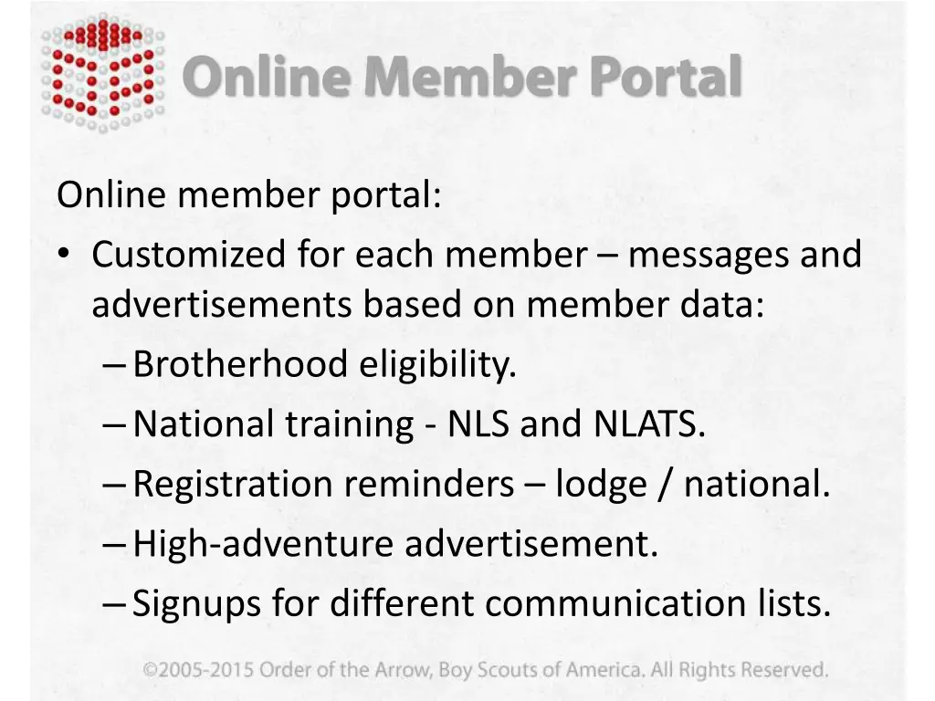 online member portal customized for each member
