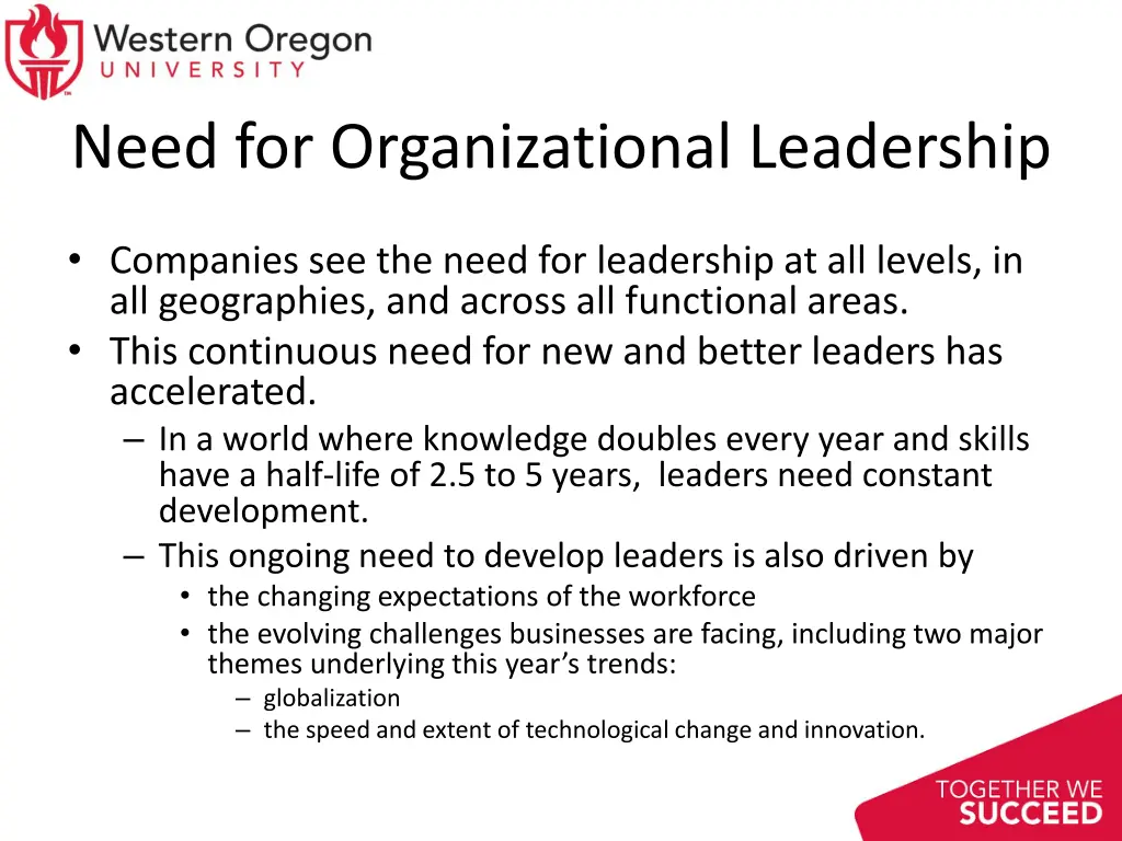 need for organizational leadership