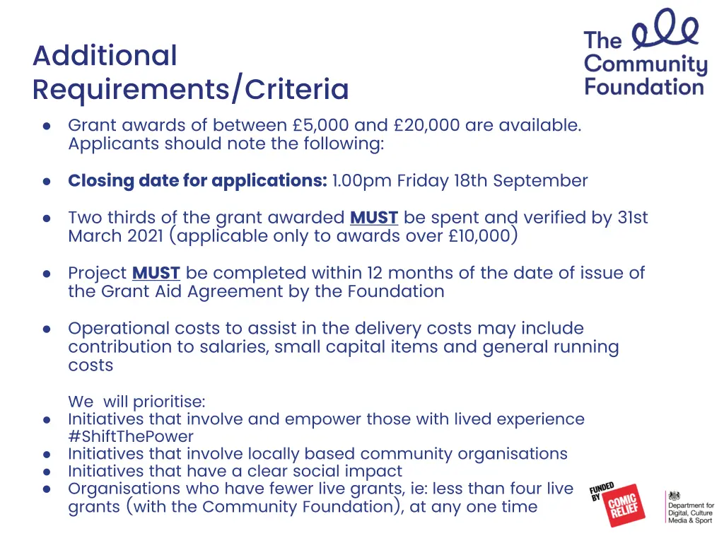additional requirements criteria grant awards