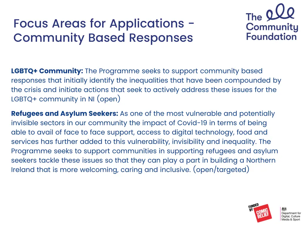 focus areas for applications community based 2