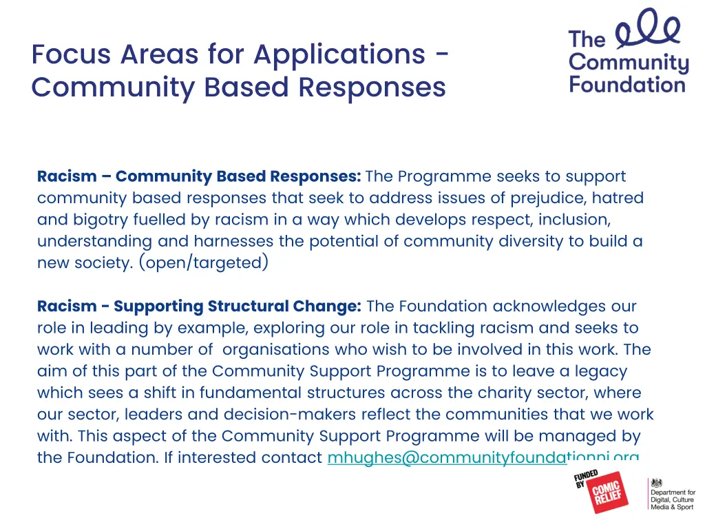 focus areas for applications community based 3