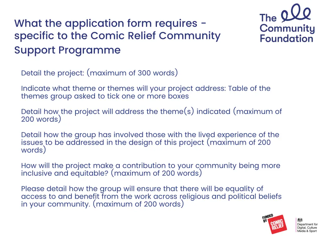 what the application form requires specific