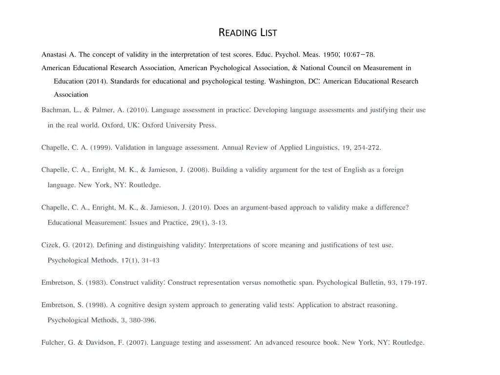 r eading l ist