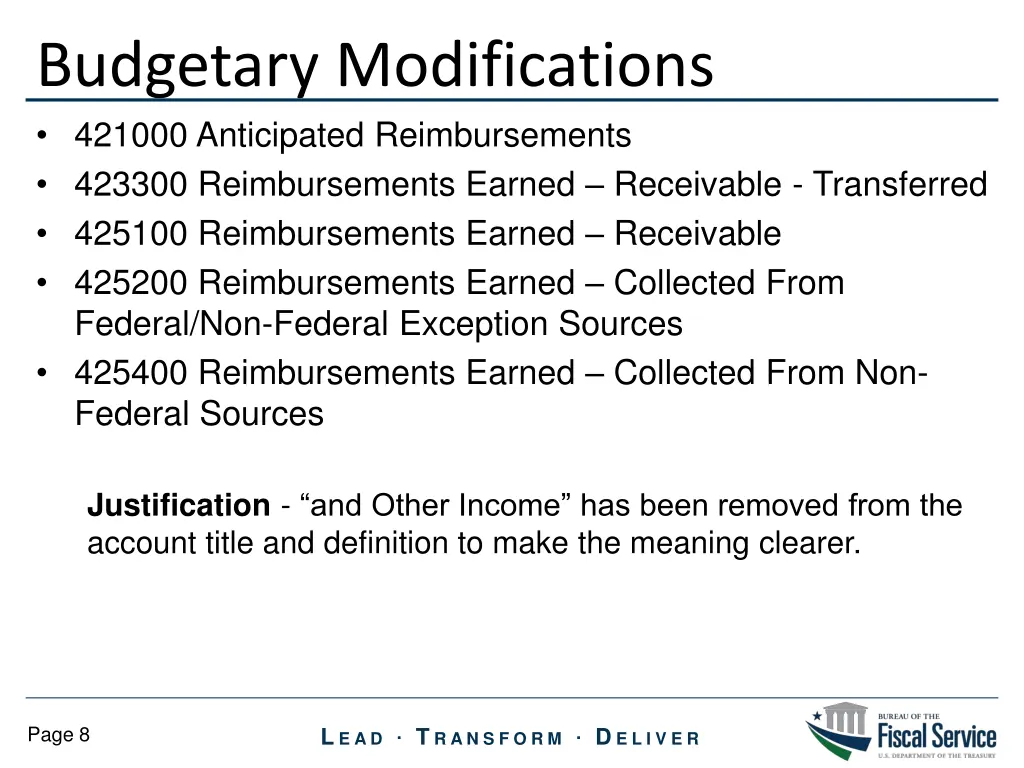 budgetary modifications