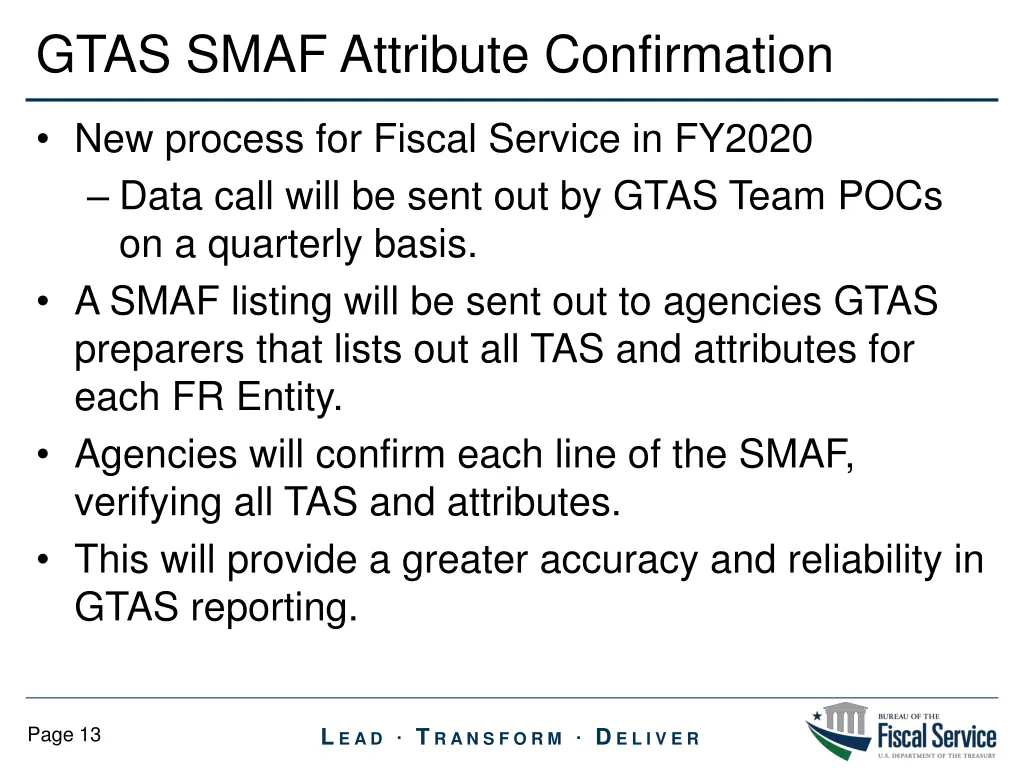 gtas smaf attribute confirmation