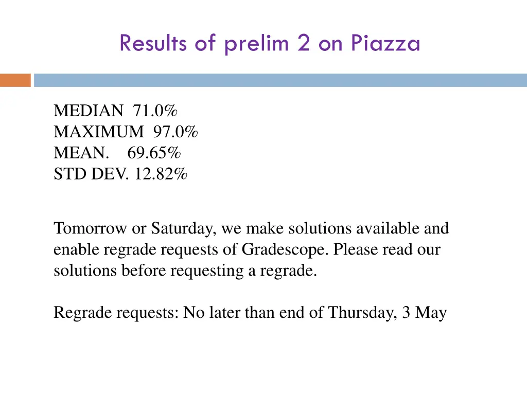 results of prelim 2 on piazza