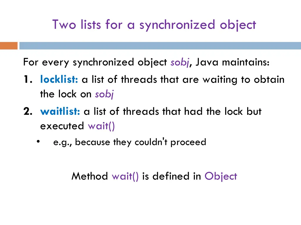 two lists for a synchronized object