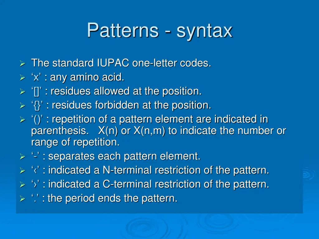 patterns syntax