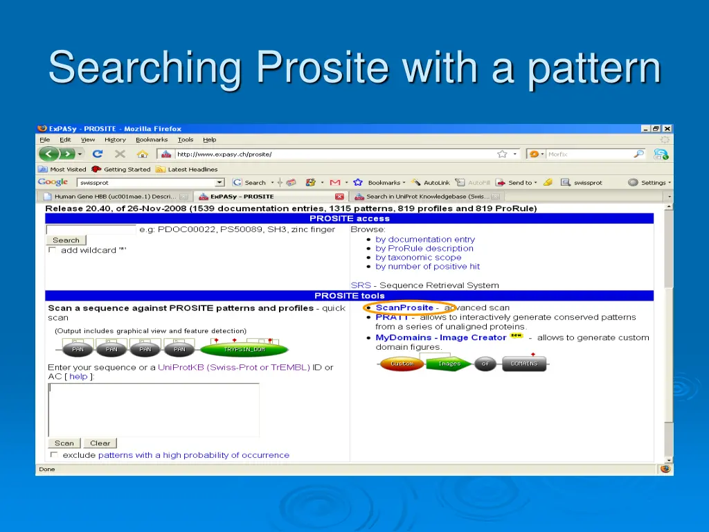 searching prosite with a pattern