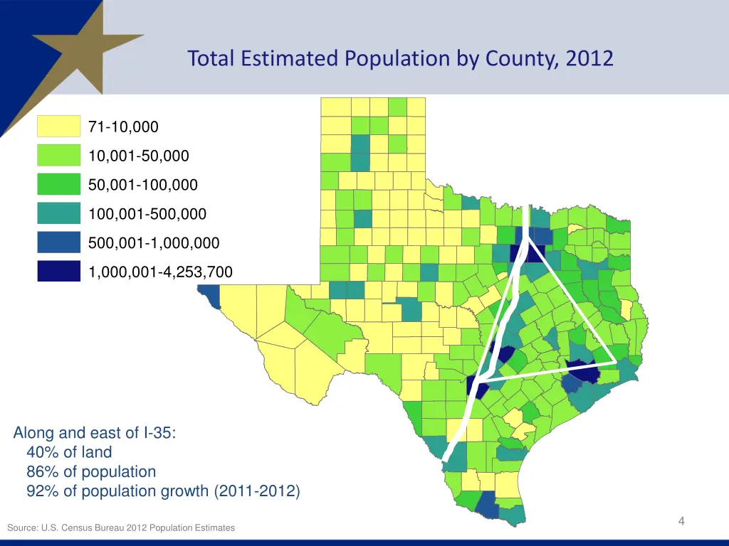 total estimated population by county 2012