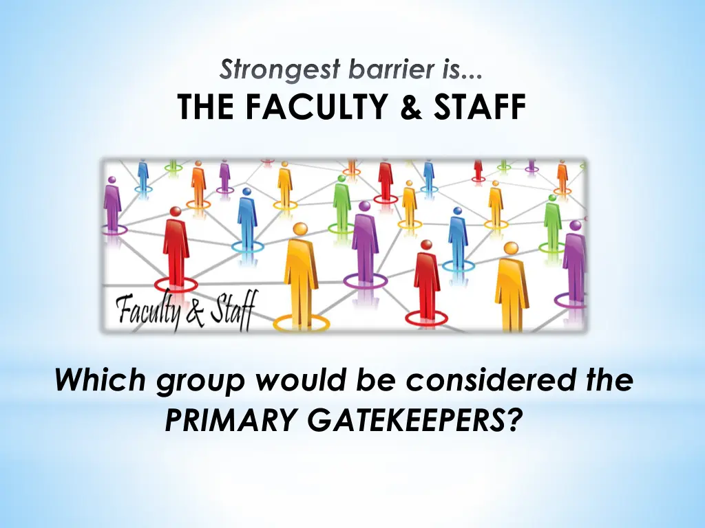 strongest barrier is the faculty staff