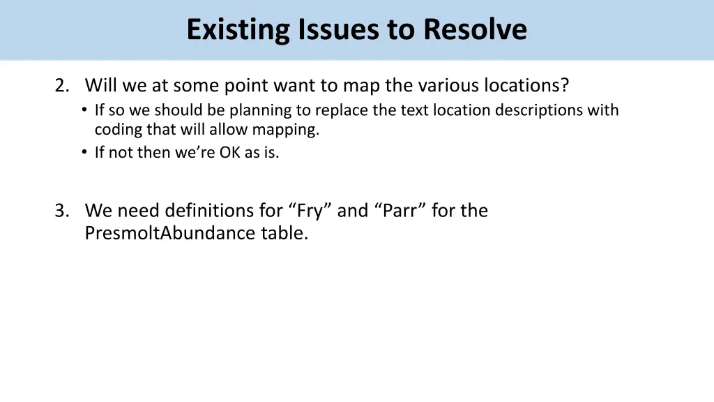 existing issues to resolve 2