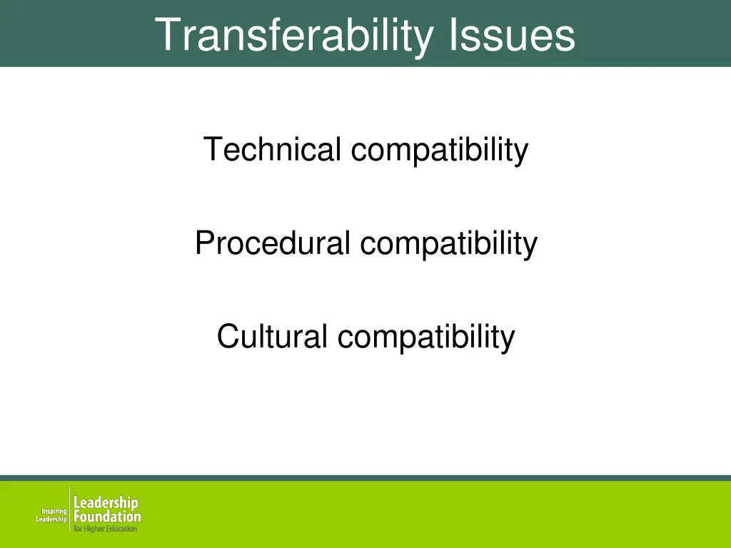 transferability issues