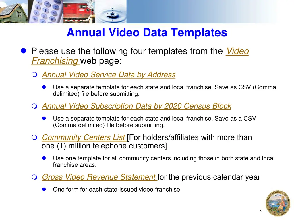 annual video data templates