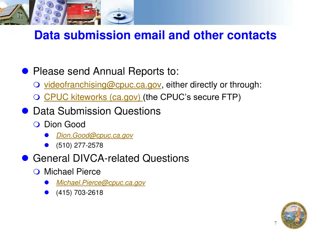 data submission email and other contacts