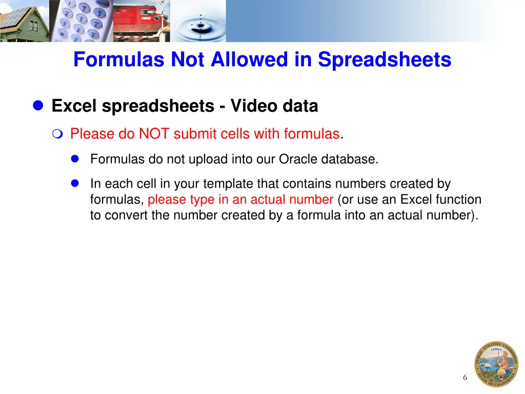 formulas not allowed in spreadsheets