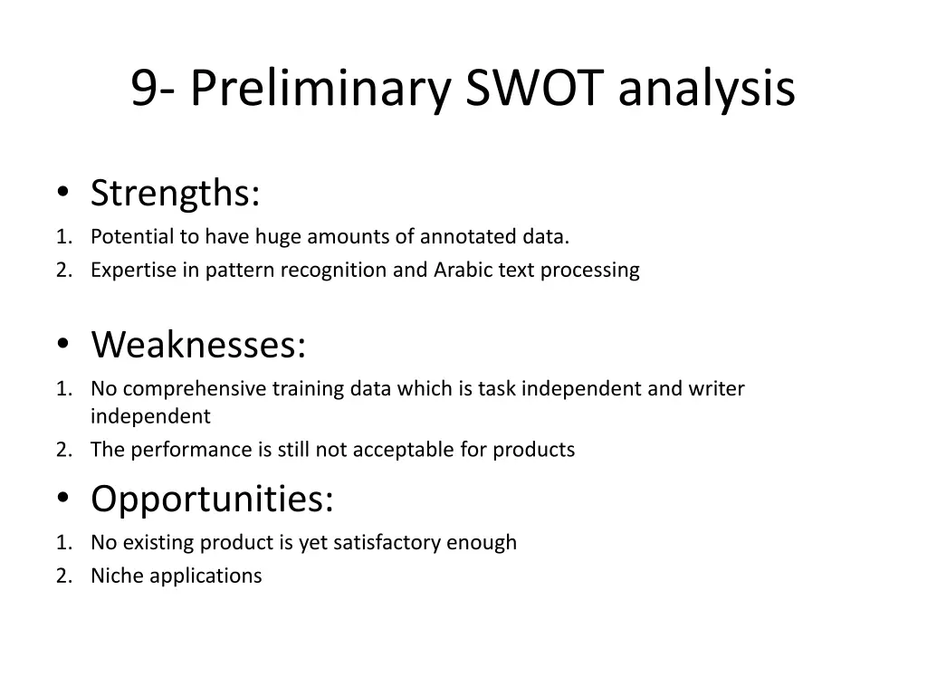 9 preliminary swot analysis