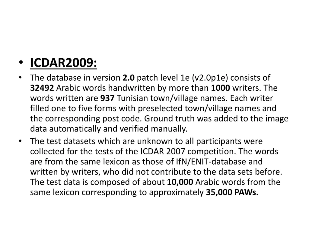 icdar2009 the database in version 2 0 patch level